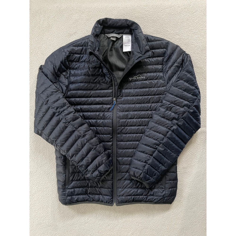 Eddie Bauer Mens Small Puffer Jacket Black EB650 Down Insulated Full Zip